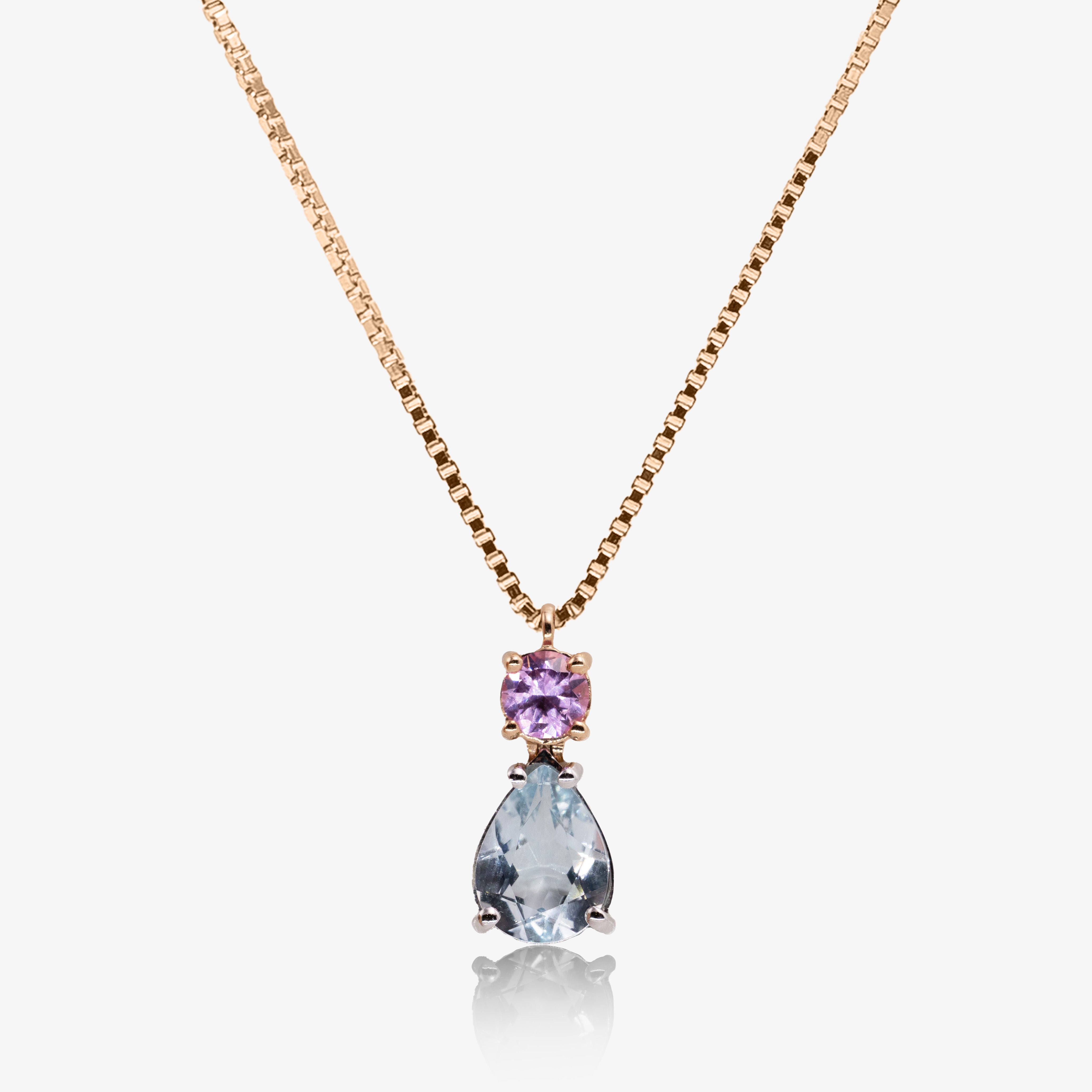 Colier cu Aquamarin 0.90ct si Safir Roz