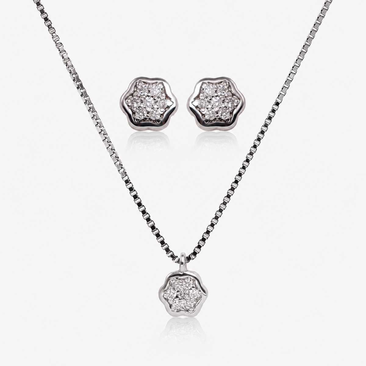 Set cercei și colier din aur 18K cu diamante – Hexagon
