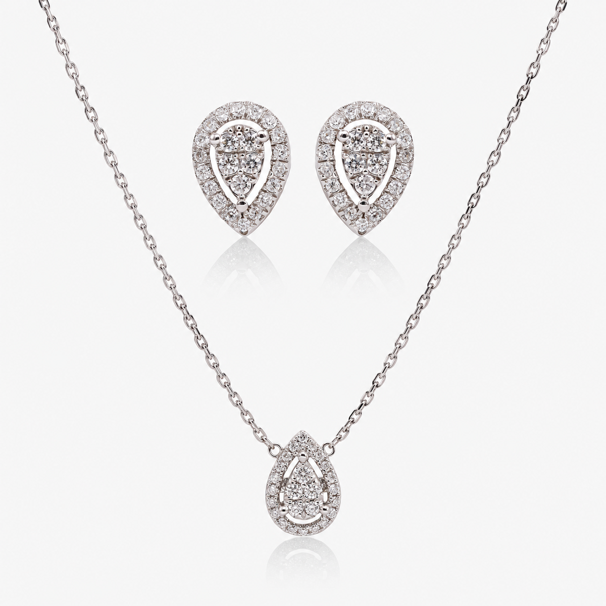 Set cercei și colier din aur 18K cu diamante – Pear Shape