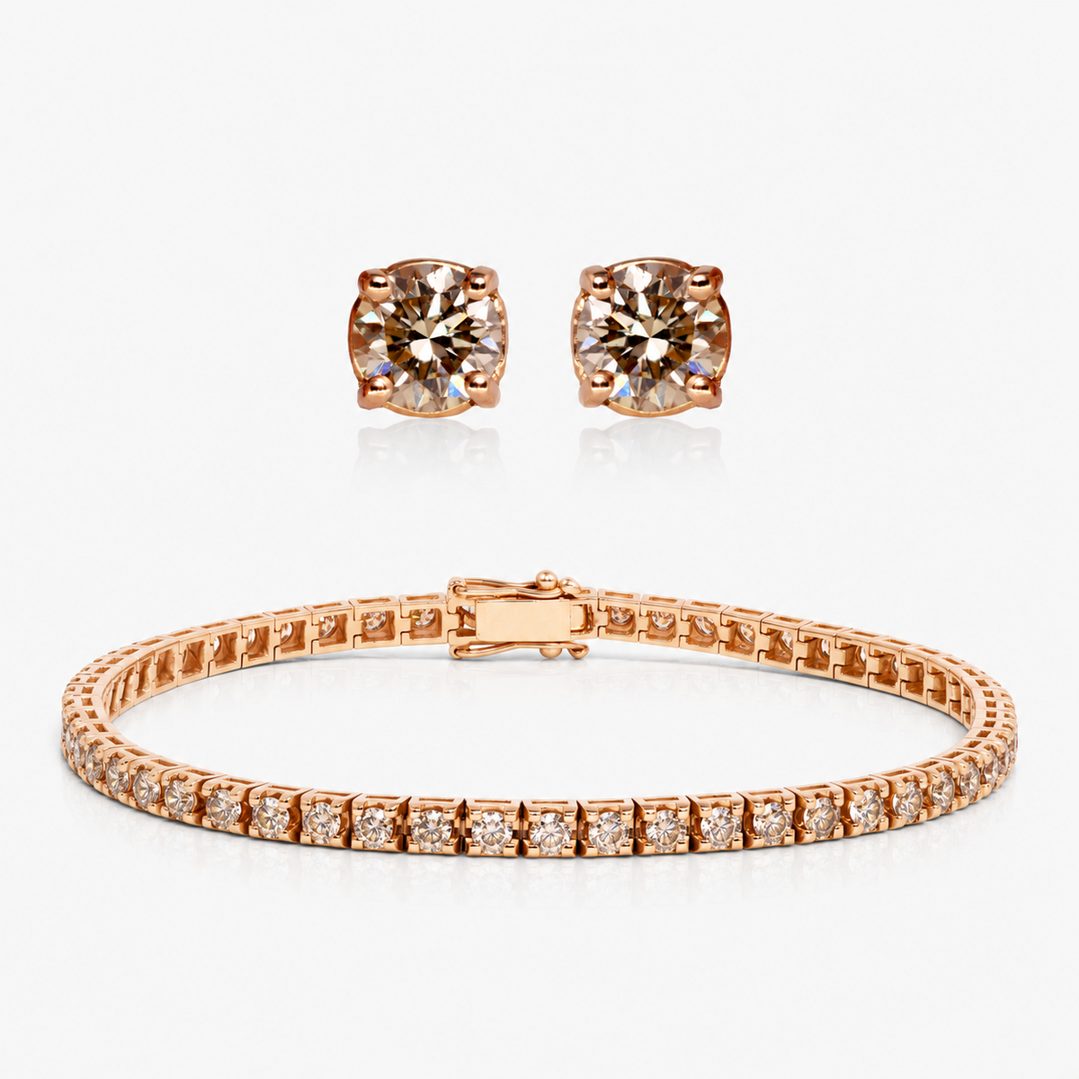 Set cercei și brățară din aur roz 18K cu diamante brown – Spotlight Brown · Tennis 2,02 ct