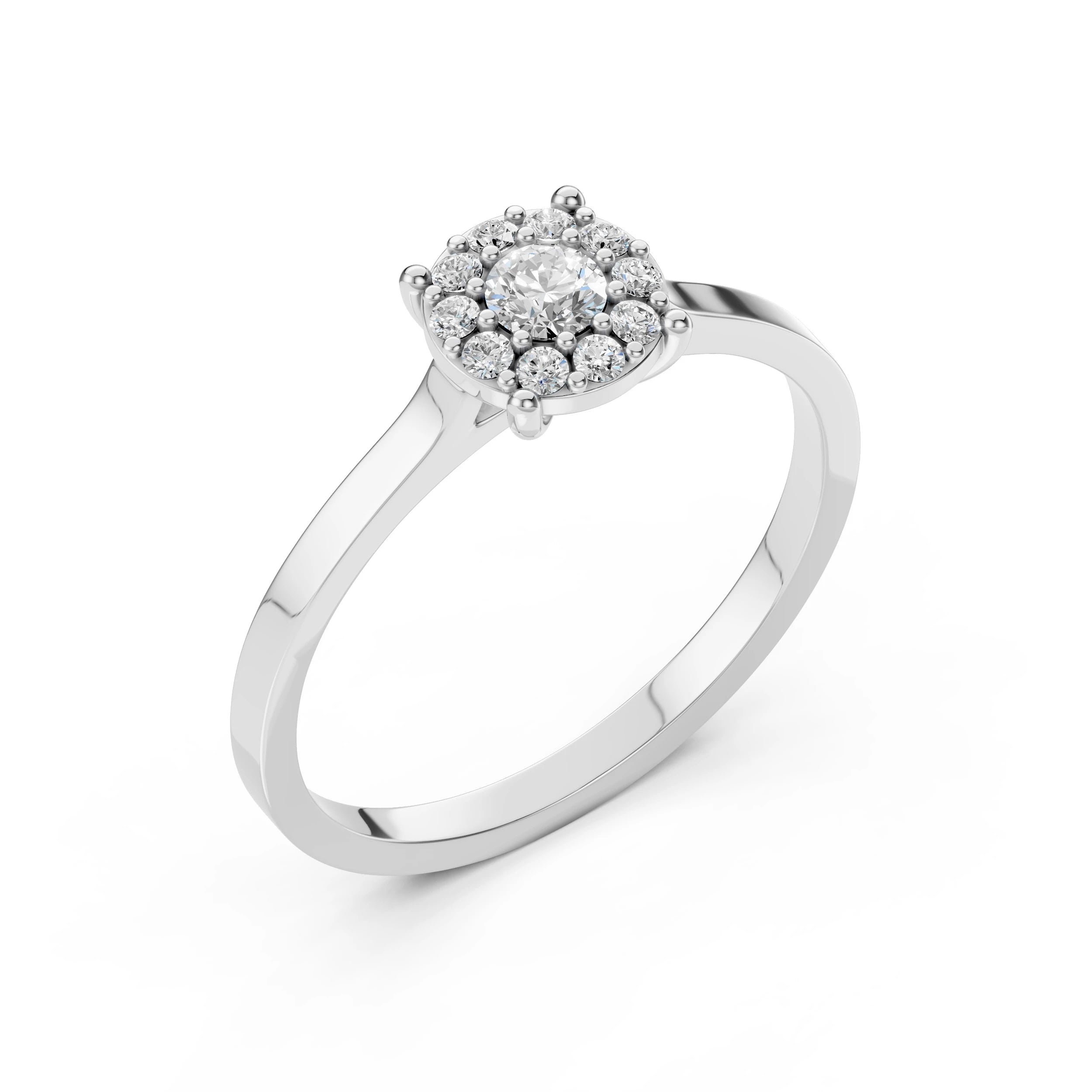 Inel de Logodnă din Aur cu Diamant Central și Diamante Laterale Rotunde 0.30 CT