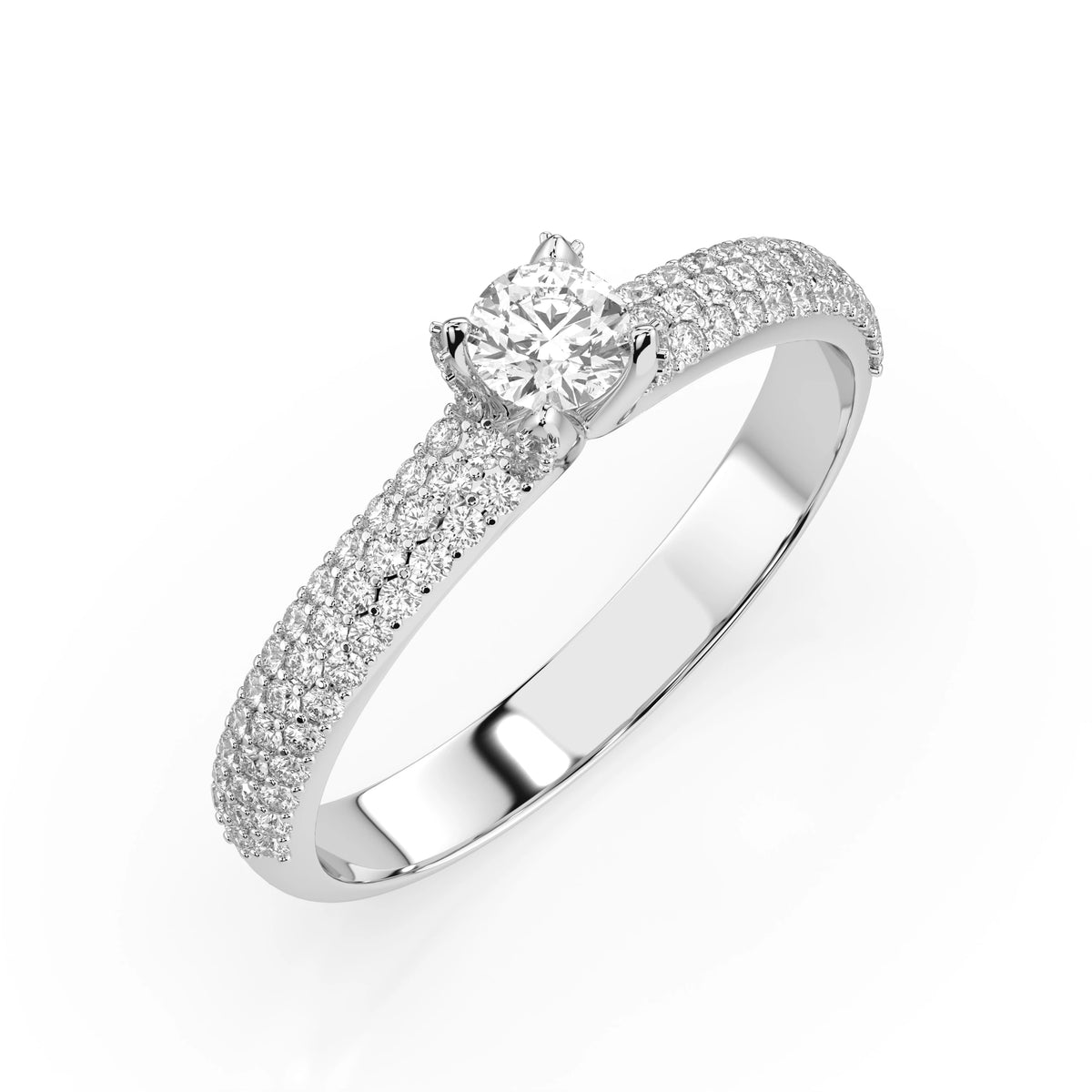 Inel de Logodnă din Aur cu Diamant Central Rotund Briliant și Diamante Laterale 0,60 CT