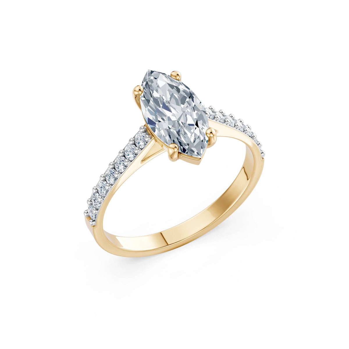 Inel de Logodnă din Aur cu Diamant Central Marquise și Diamante Laterale 1,78 CT