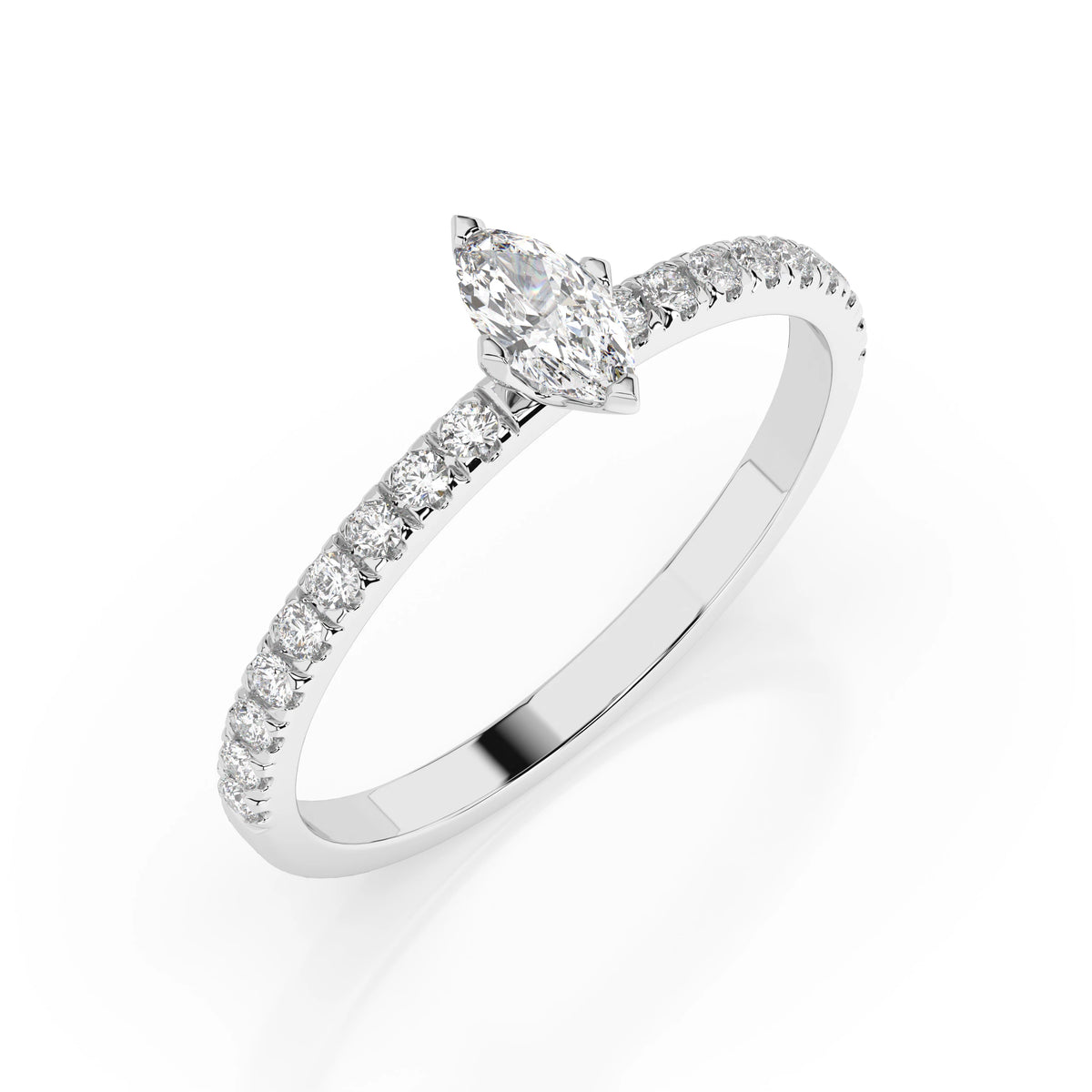 Inel de Logodnă din Aur cu Diamant Central Marquise și Diamante Laterale 0,33 CT