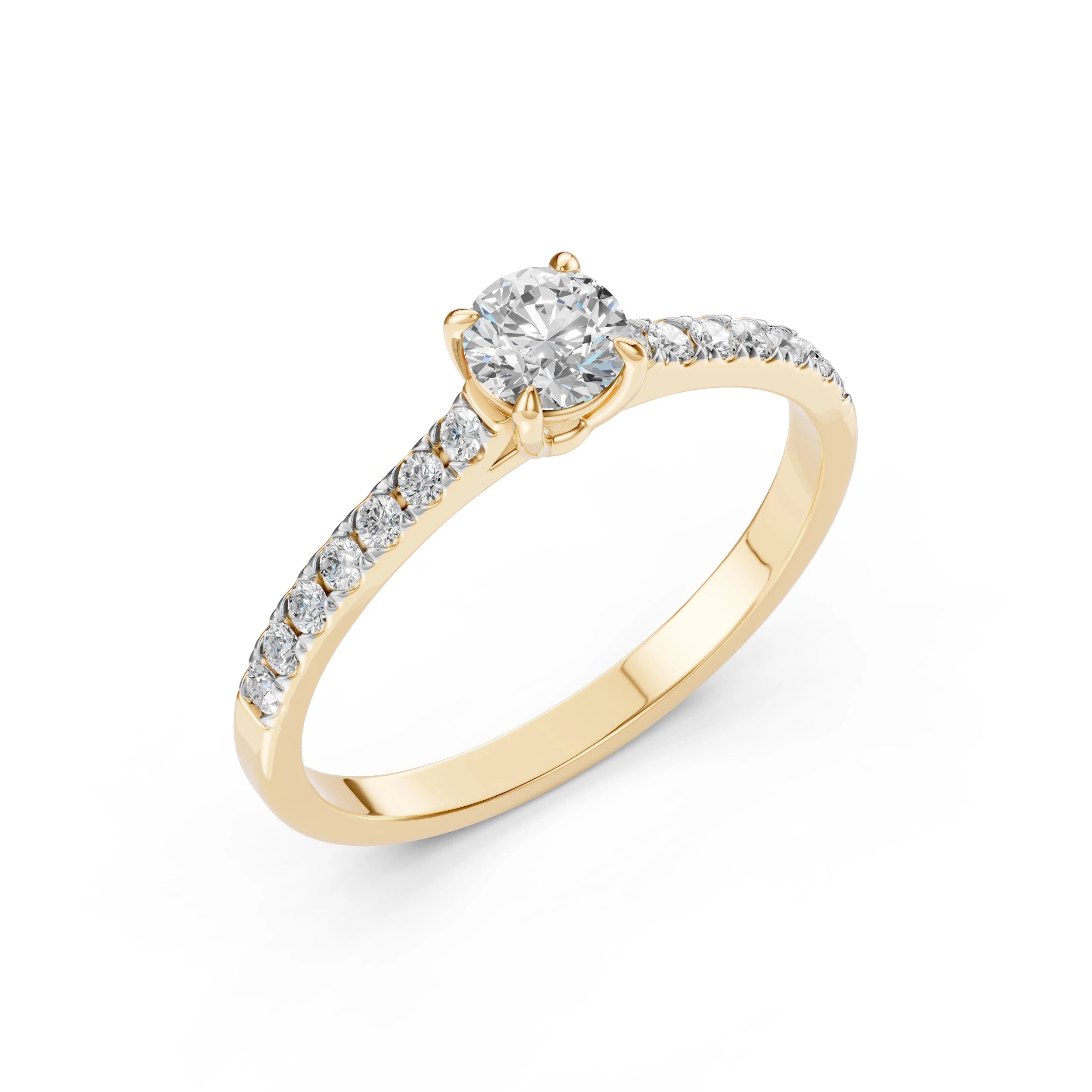 Inel de Logodnă din Aur cu Diamant Central și Diamante Laterale Rotunde 0.61 CT