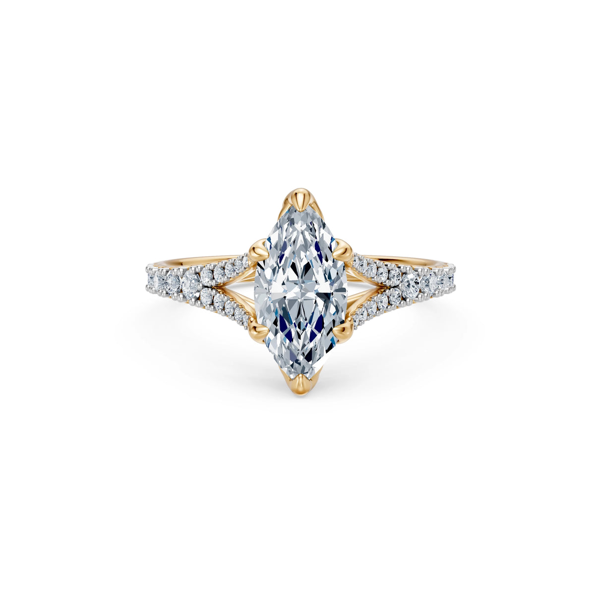 Inel de Logodnă din Aur cu Diamant Central Marquise și Diamante Laterale 1,81 CT