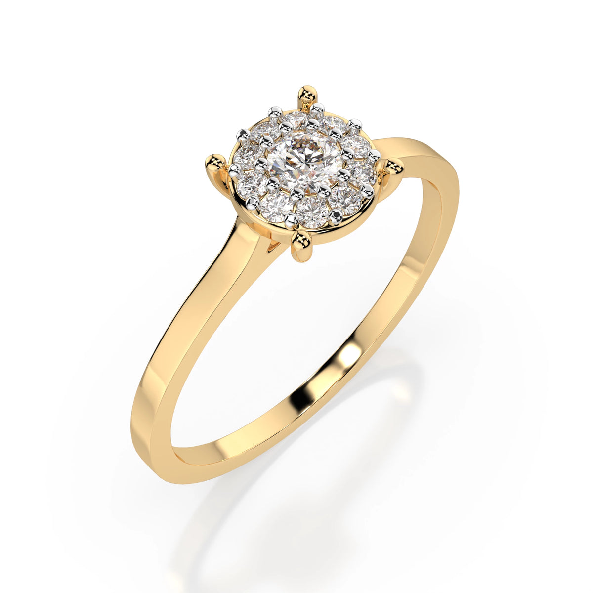 Inel de Logodnă din Aur cu Diamant Central Rotund Briliant și Diamante Laterale 0,11 CT