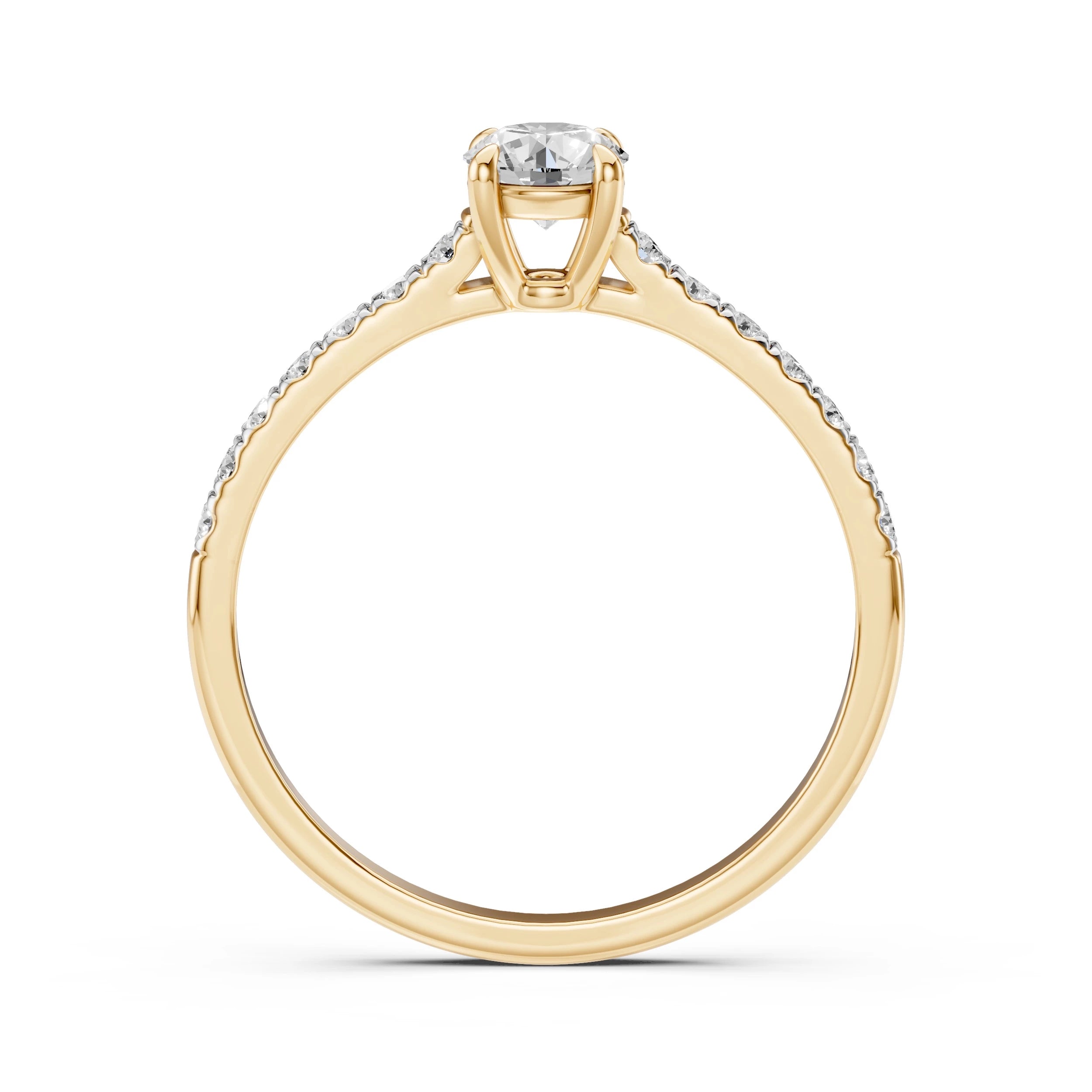 Inel de Logodnă din Aur cu Diamant Central și Diamante Laterale Rotunde 0.61 CT