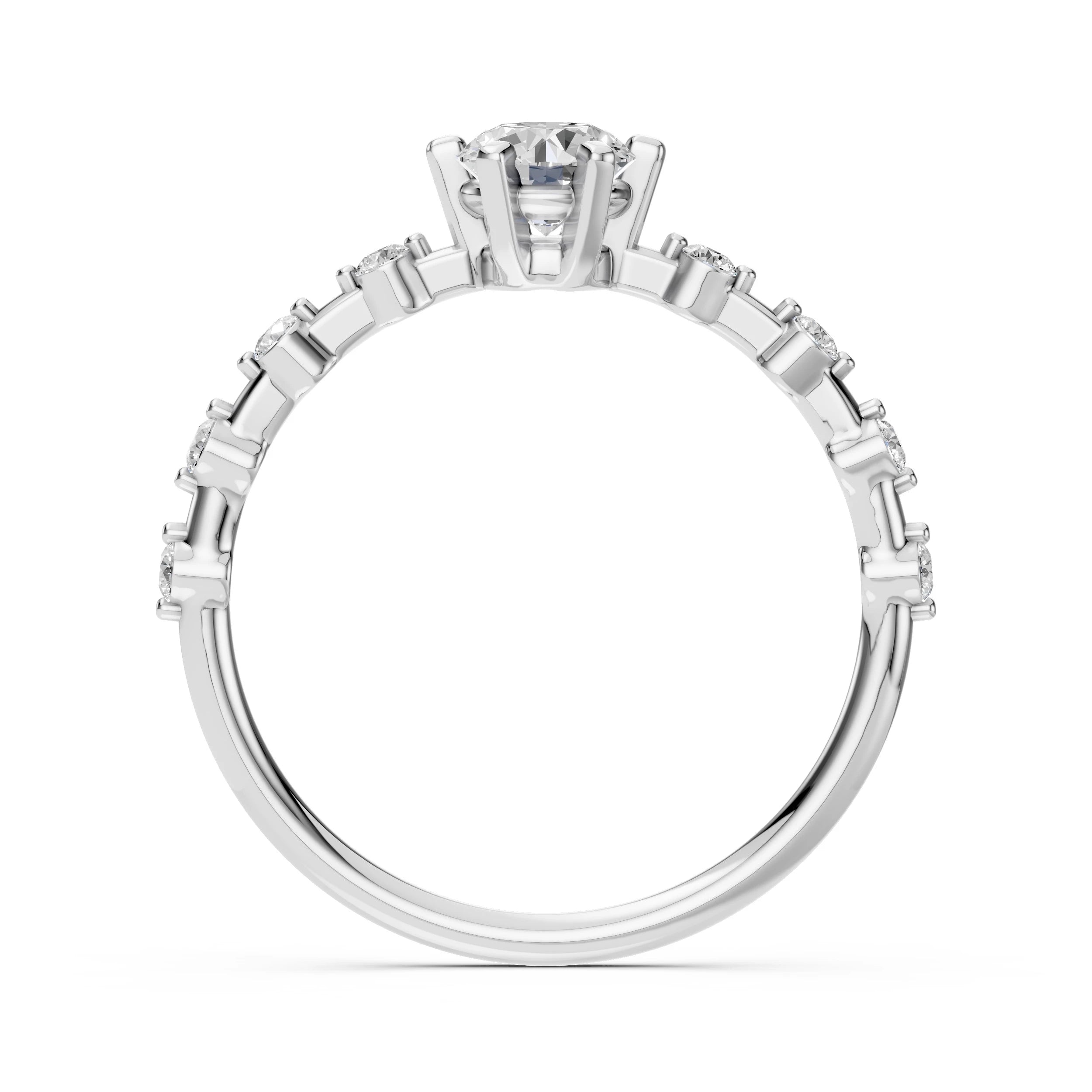 Inel de Logodnă din Aur cu Diamant Central și Diamante Laterale Rotunde 0.66 CT