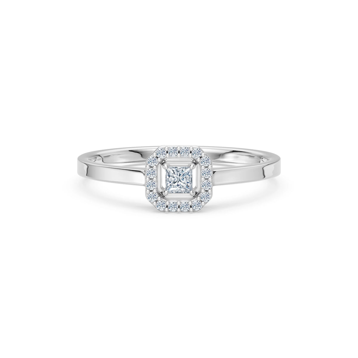 Inel de Logodnă din Aur cu Diamant Central Princess și Diamante Laterale 0,25 CT