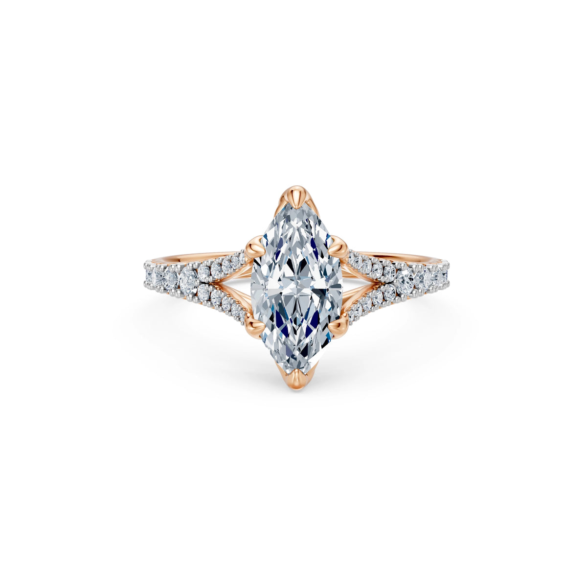 Inel de Logodnă din Aur cu Diamant Central Marquise și Diamante Laterale 1,81 CT