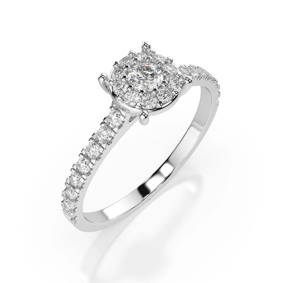 Inel de Logodnă din Aur cu Diamant Central Rotund Briliant și Diamante Laterale 0,35 CT