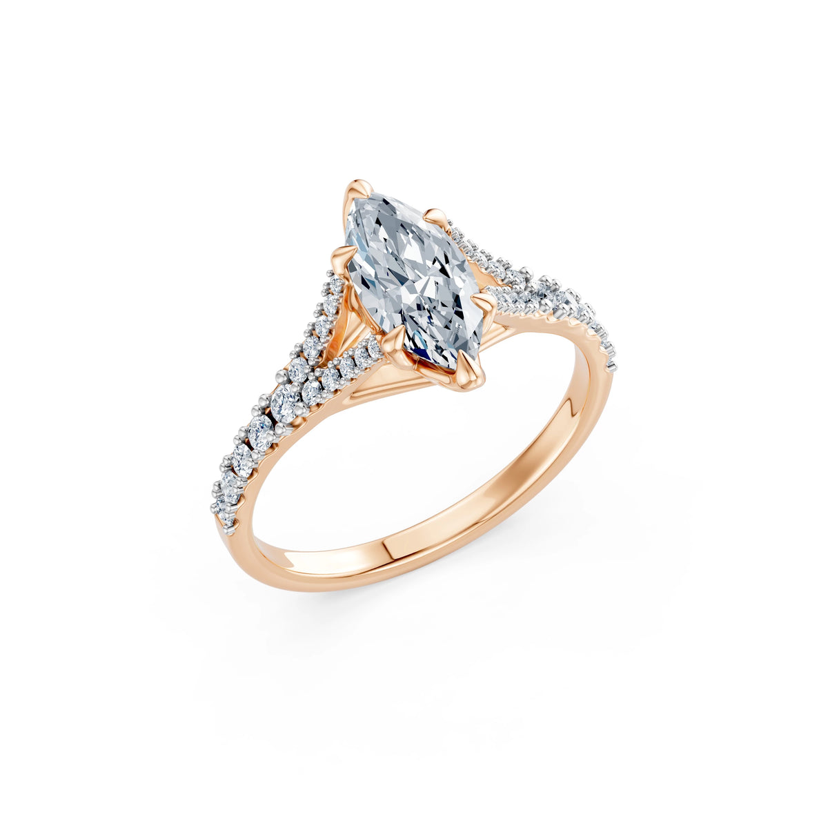 Inel de Logodnă din Aur cu Diamant Central Marquise și Diamante Laterale 1,29 CT