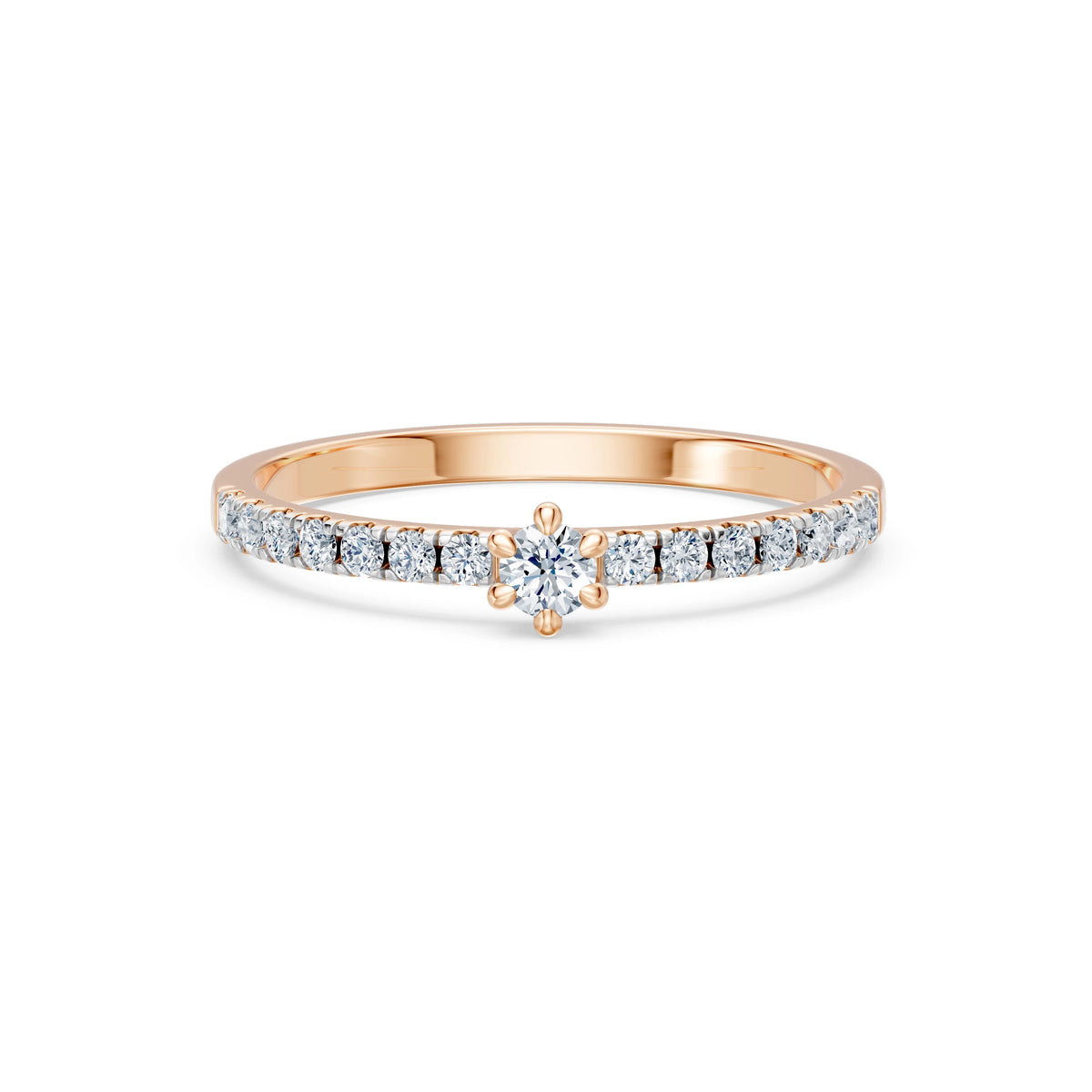 Inel de Logodnă din Aur cu Diamant Central Rotund Briliant și Diamante Laterale 0,30 CT