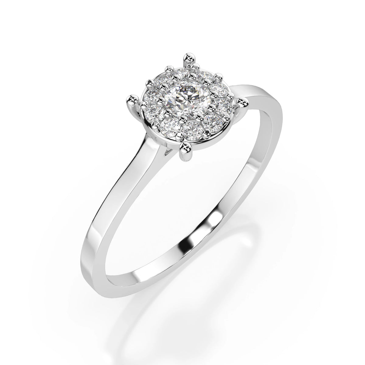 Inel de Logodnă din Aur cu Diamant Central Rotund Briliant și Diamante Laterale 0,11 CT