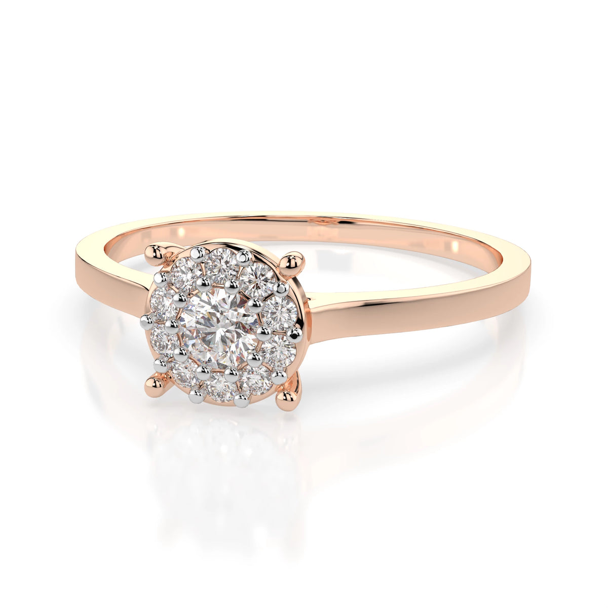 Inel de Logodnă din Aur cu Diamant Central Rotund Briliant și Diamante Laterale 0,11 CT