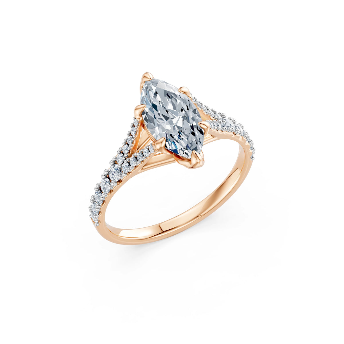 Inel de Logodnă din Aur cu Diamant Central Marquise și Diamante Laterale 1,81 CT