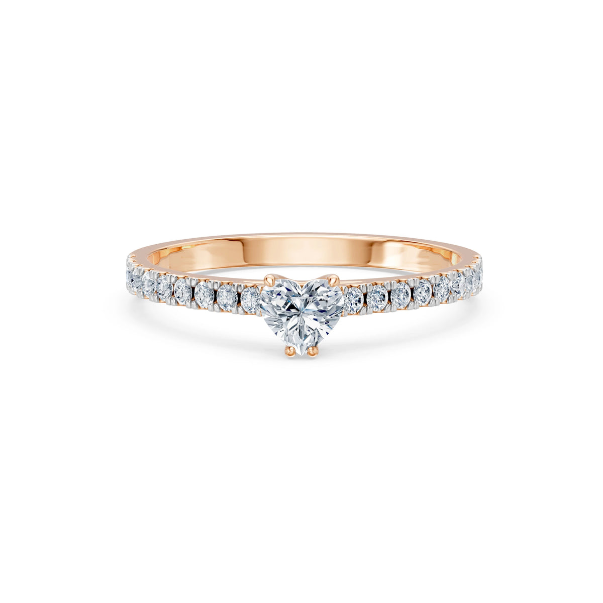 Inel de Logodnă din Aur cu Diamant Central Inimă și Diamante Laterale 0,53 CT