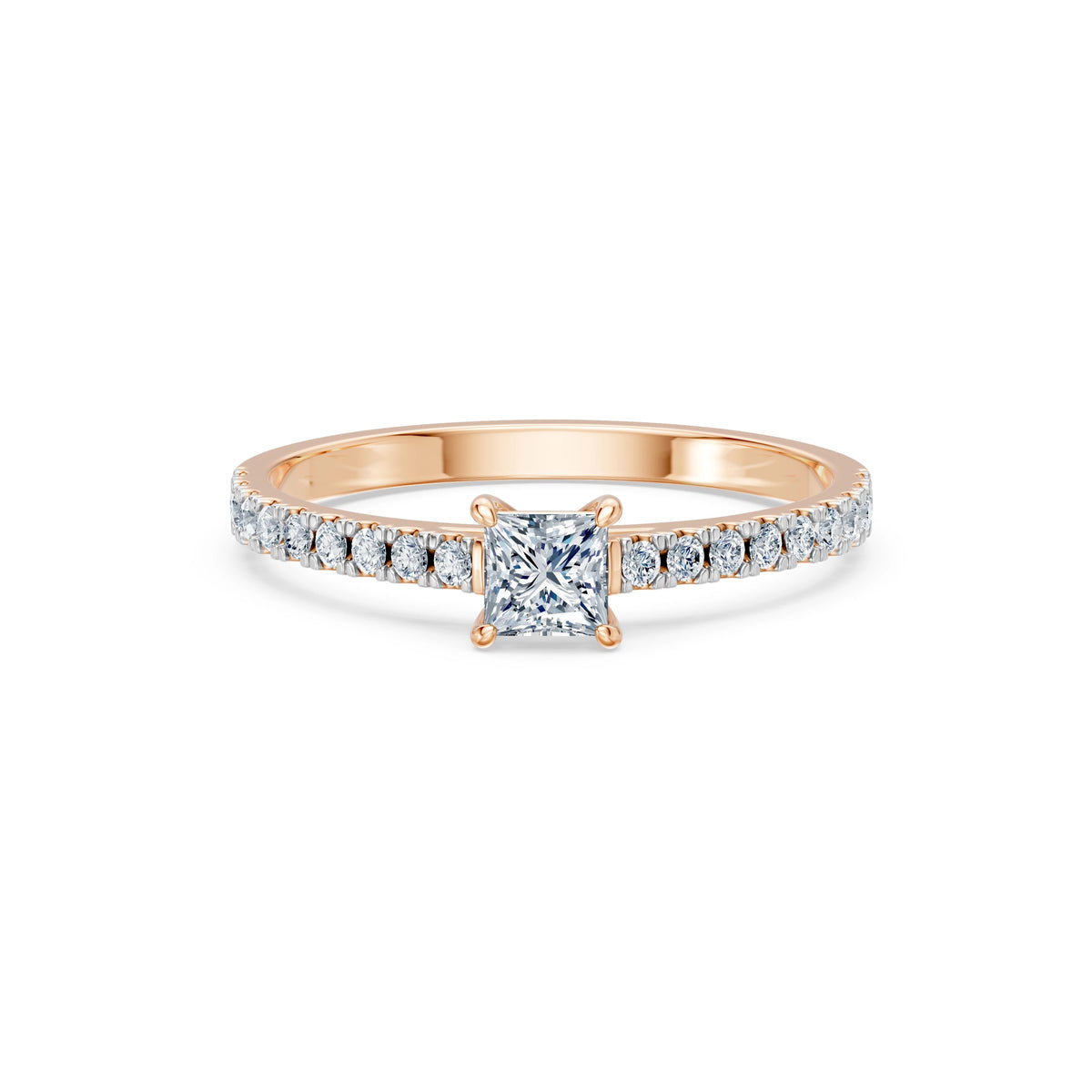 Inel de Logodnă din Aur cu Diamant Central Princess și Diamante Laterale 0,53 CT