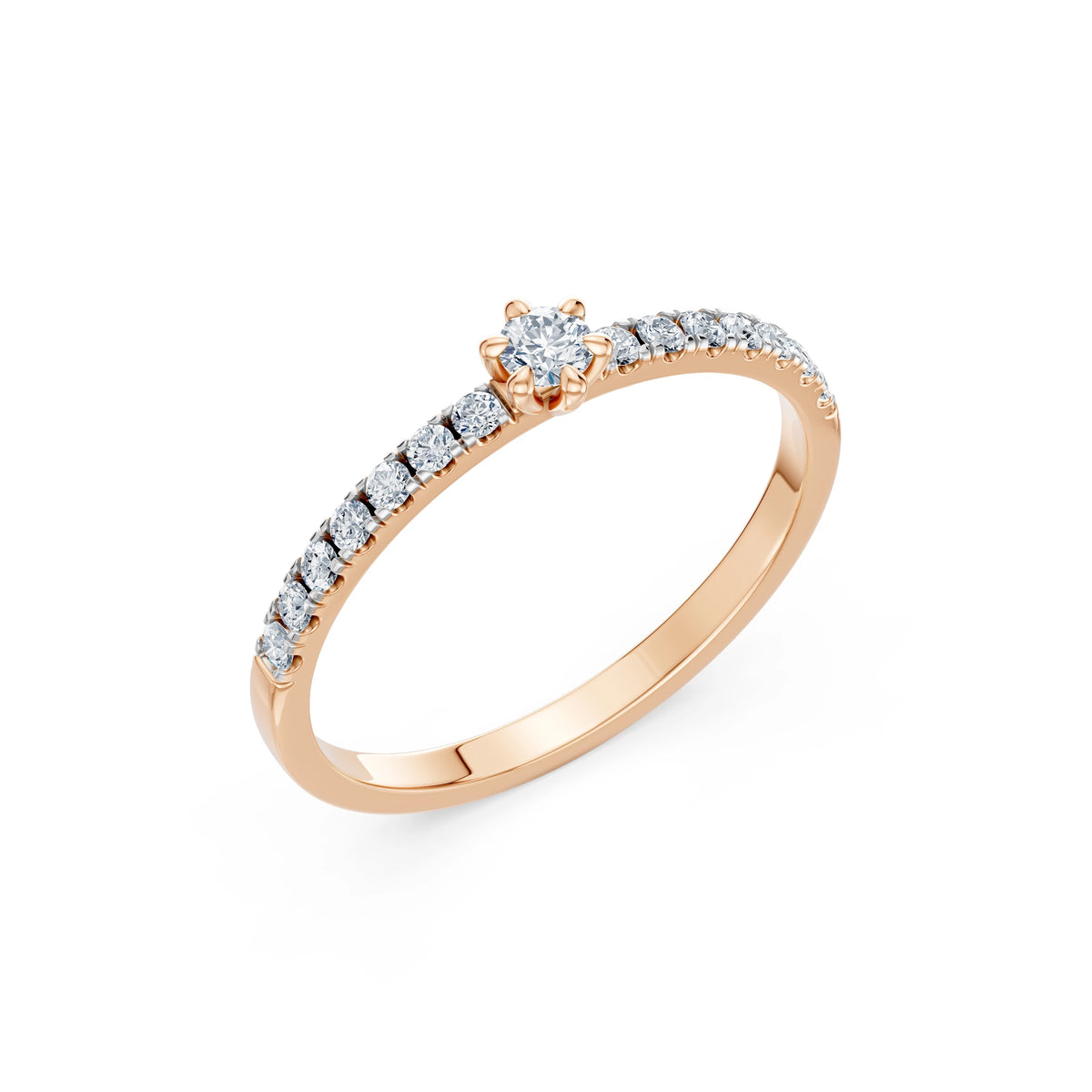 Inel de Logodnă din Aur cu Diamant Central Rotund Briliant și Diamante Laterale 0,30 CT