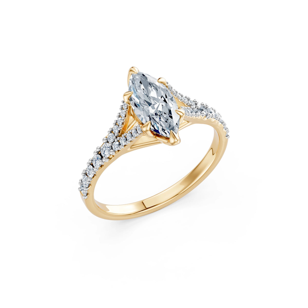 Inel de Logodnă din Aur cu Diamant Central Marquise și Diamante Laterale 1,29 CT