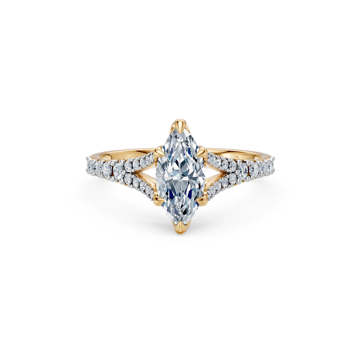 Inel de Logodnă din Aur cu Diamant Central Marquise și Diamante Laterale 1,29 CT