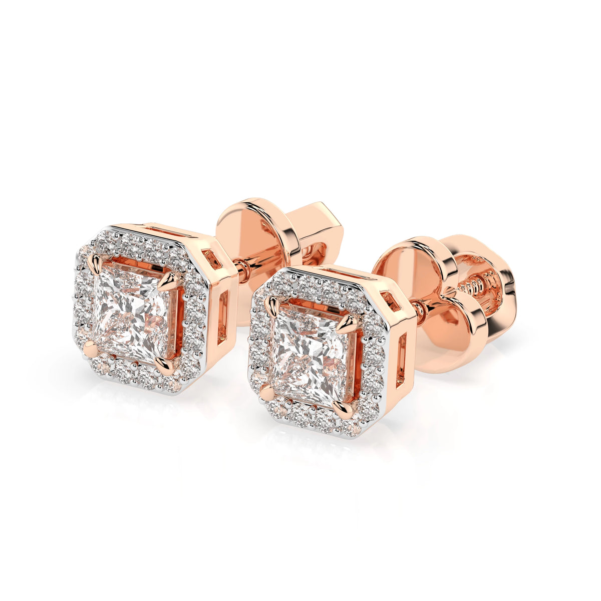 Cercei din Aur cu Diamante, Forma Princess, 0,50 CT