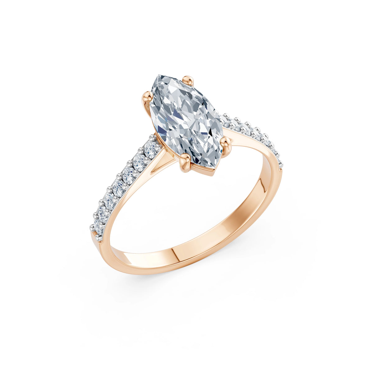 Inel de Logodnă din Aur cu Diamant Central Marquise și Diamante Laterale 1,78 CT