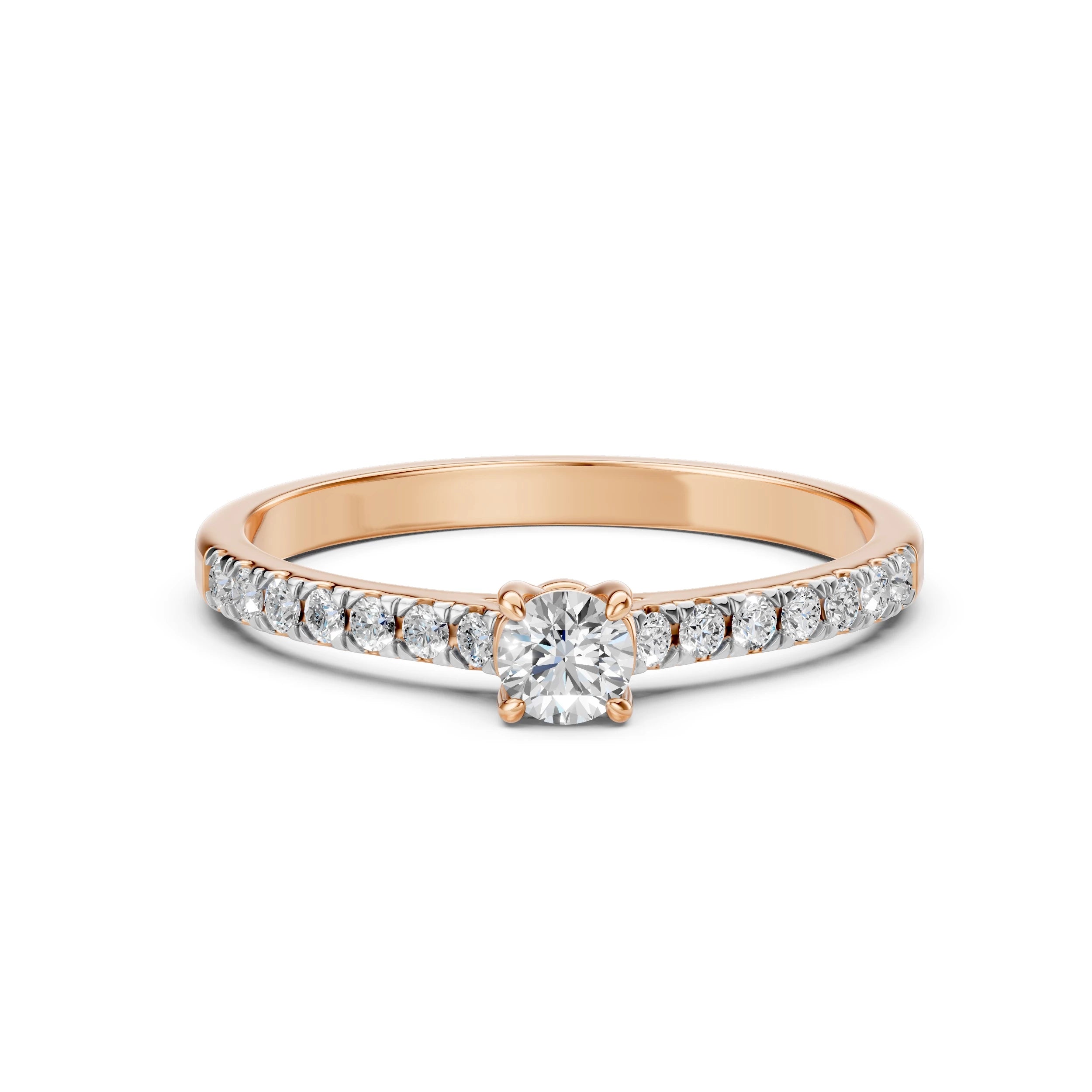 Inel de Logodnă din Aur cu Diamant Central și Diamante Laterale Rotunde 0.41 CT