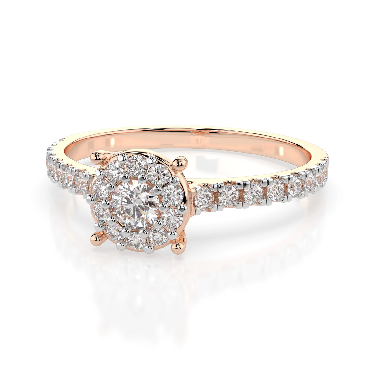 Inel de Logodnă din Aur cu Diamant Central Rotund Briliant și Diamante Laterale 0,35 CT