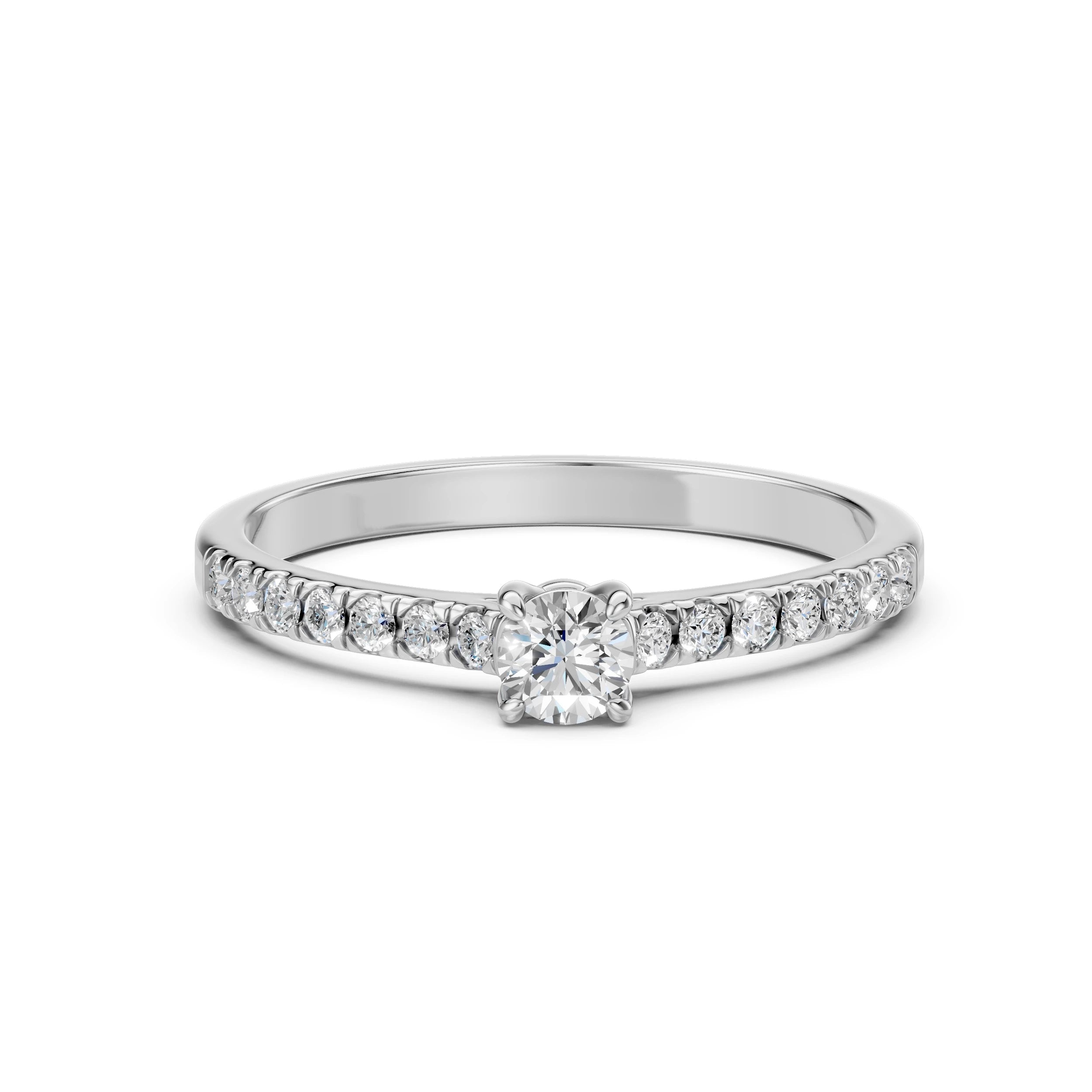 Inel de Logodnă din Aur cu Diamant Central și Diamante Laterale Rotunde 0.41 CT