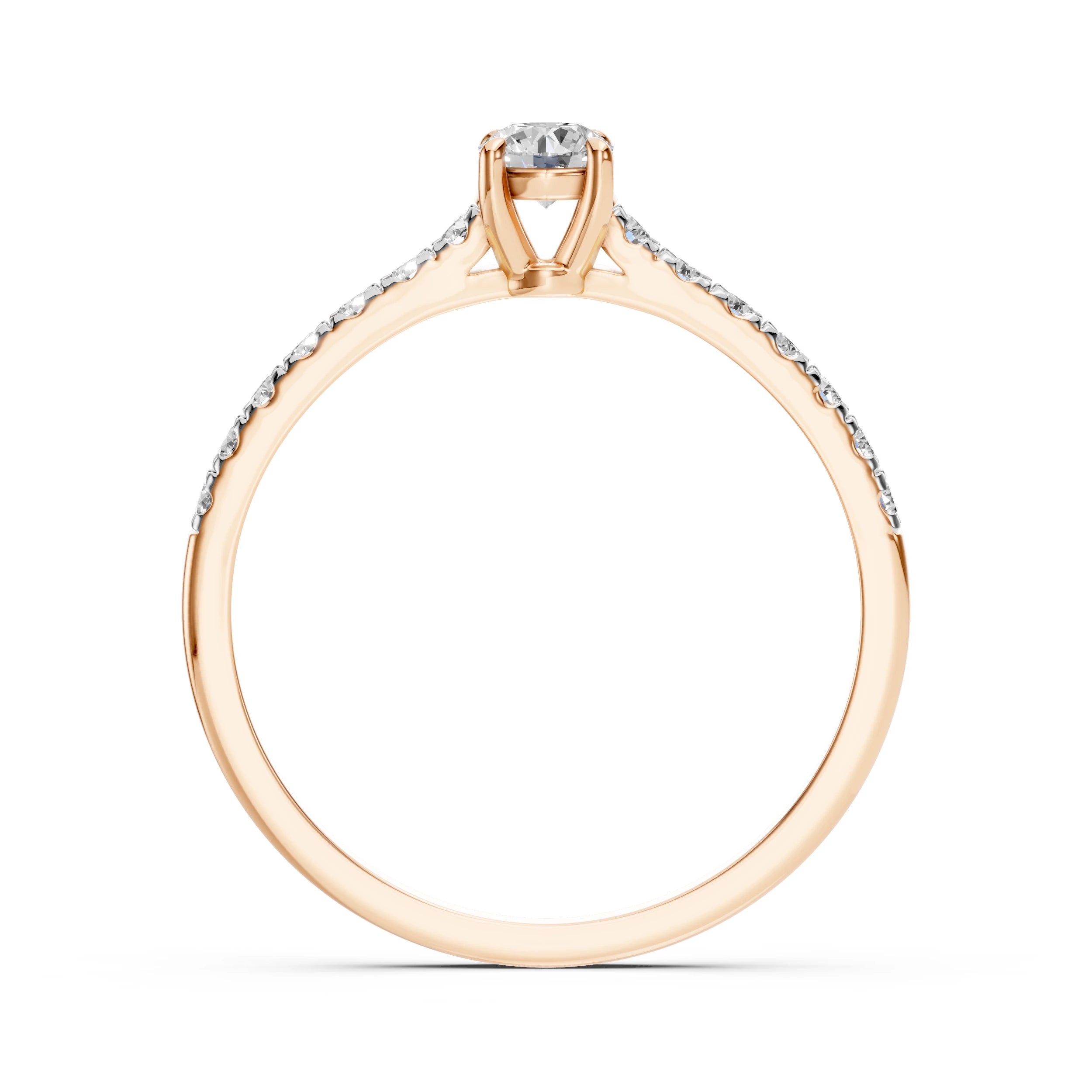 Inel de Logodnă din Aur cu Diamant Central și Diamante Laterale Rotunde 0.41 CT