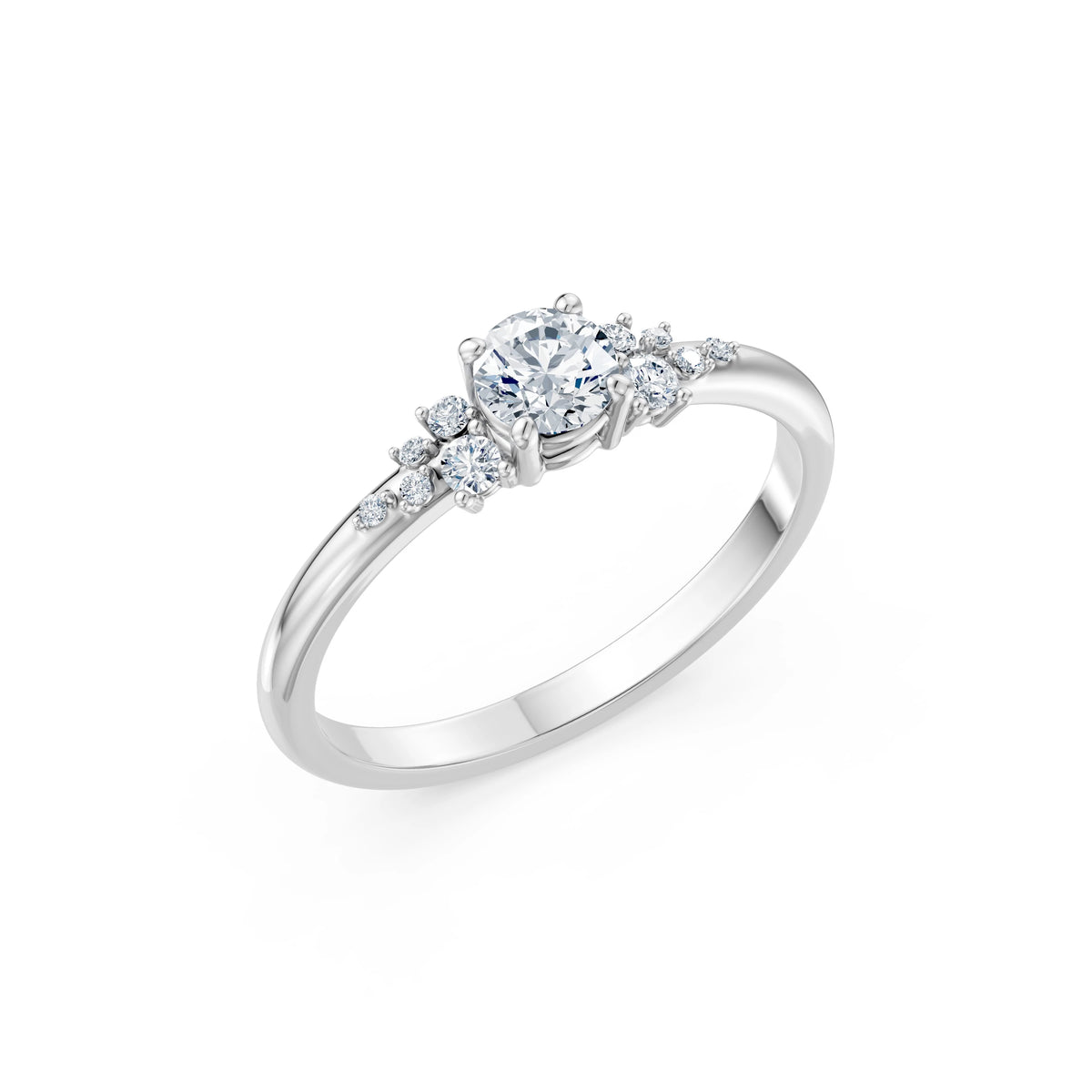 Inel de Logodnă din Aur cu Diamant Central Rotund Briliant și Diamante Laterale 0,46 CT