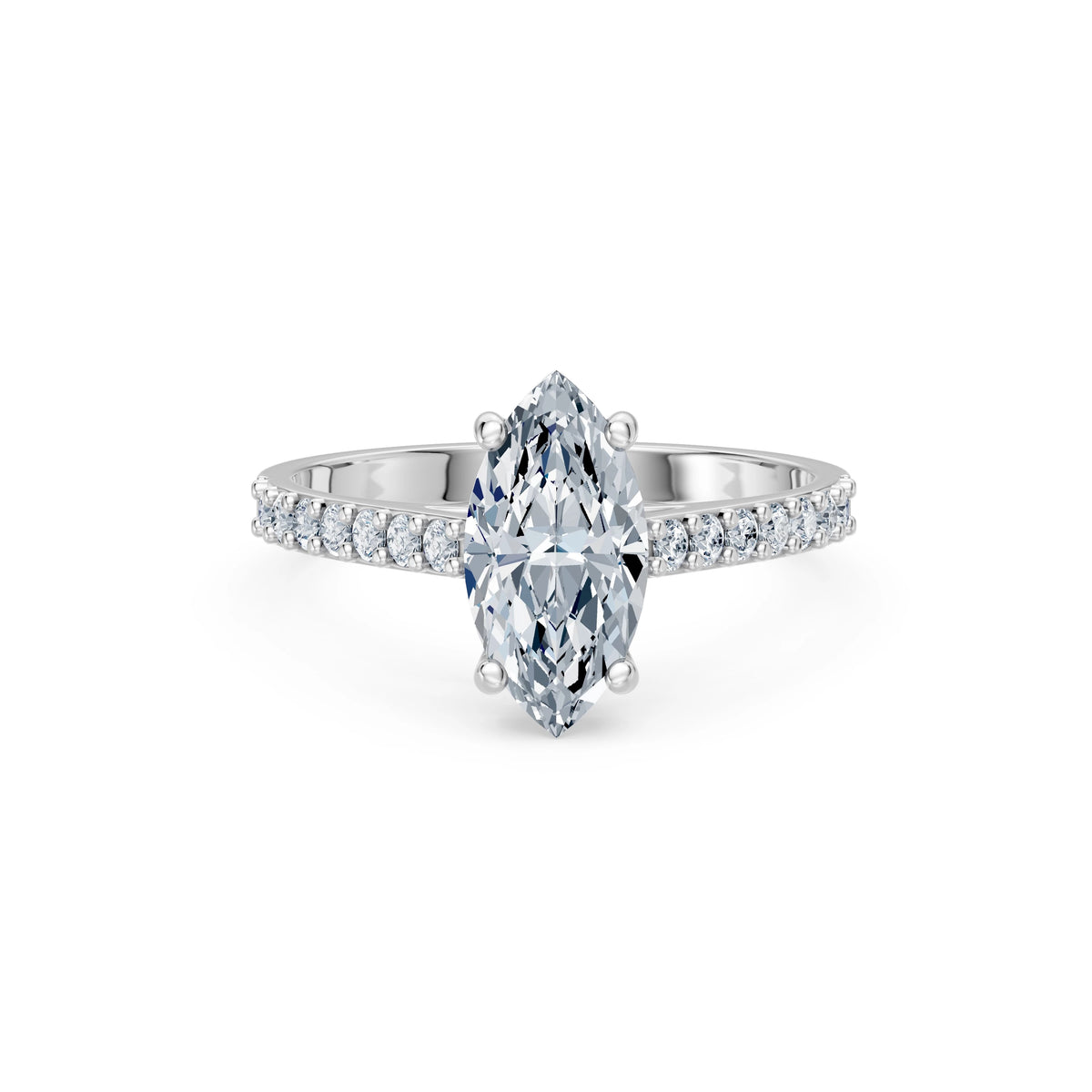 Inel de Logodnă din Aur cu Diamant Central Marquise și Diamante Laterale 1,78 CT