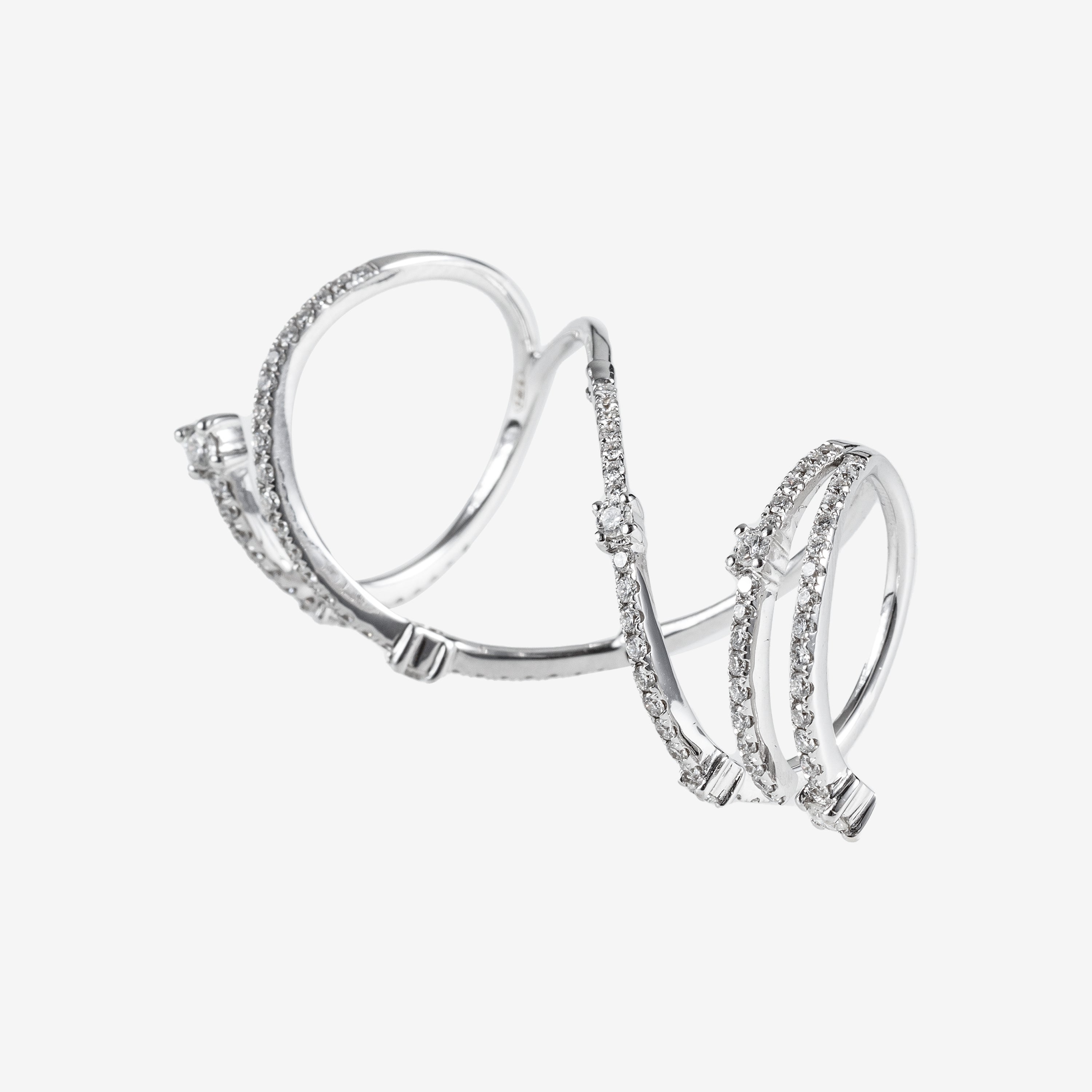 Asymmetric Spiral Diamonds Ring 