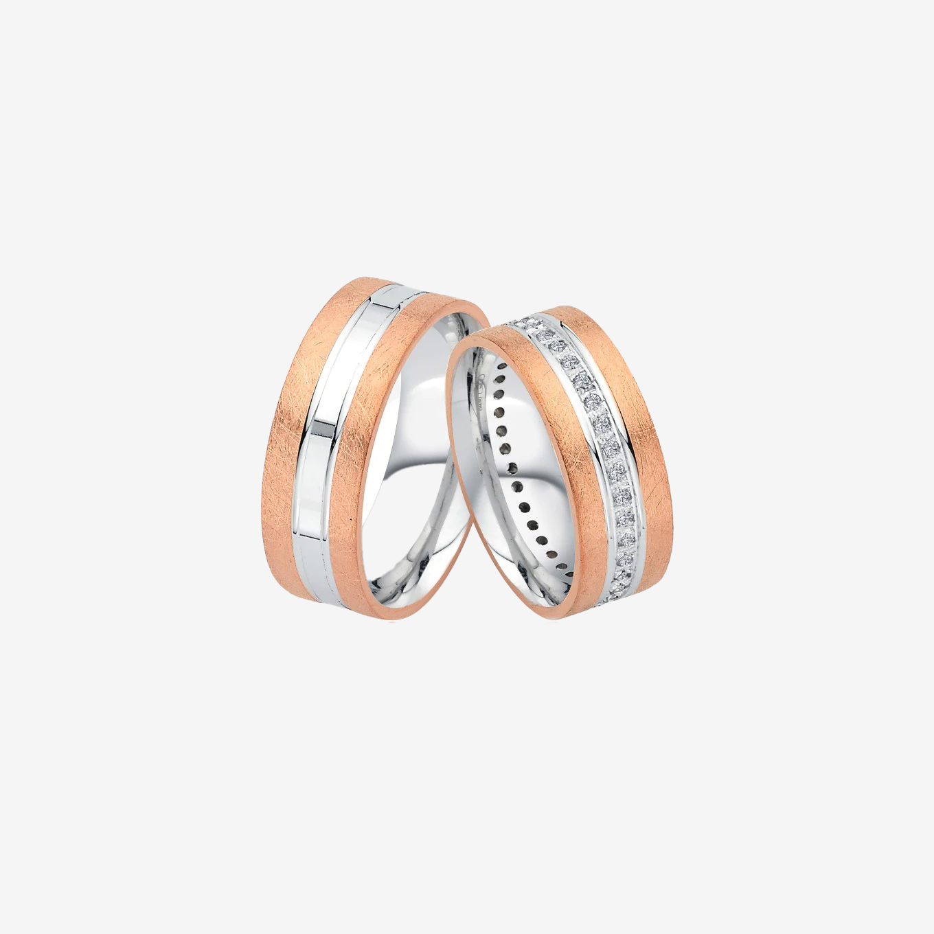 Rhea Diamond Wedding Rings - White and Pink Gold - Pair